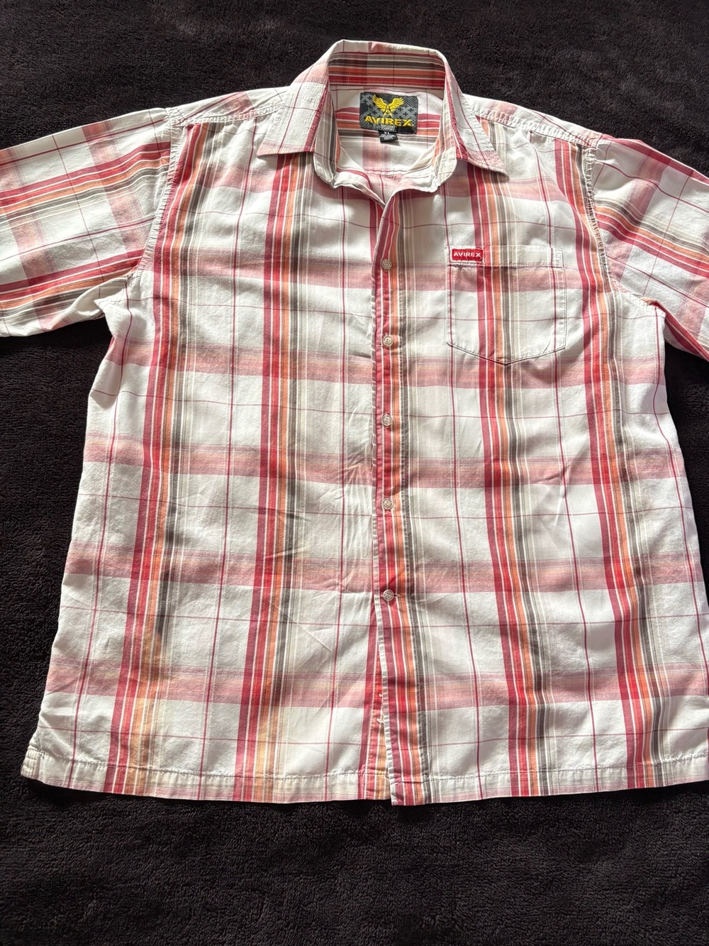 Avirex white red plaid pocketed button-up shirt XL
